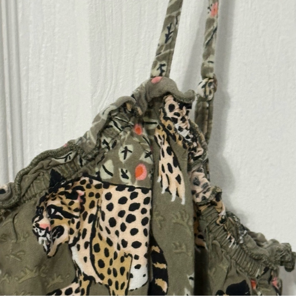 Printfresh Eco Satin Getting Ready Pajama Set in Bagheera print, Olive - Picture 3 of 13